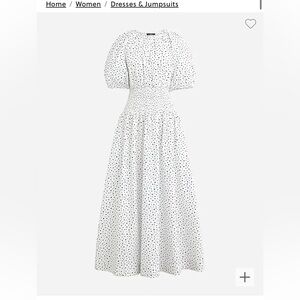 Puff sleeve smocked waist midi dress in blue dots